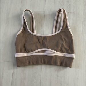 brown and pink workout top